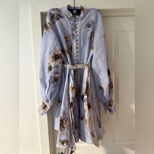 Zimmermann rebellion belted printed linen mini dress